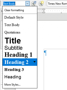 Choosing a heading style in LibreOffice