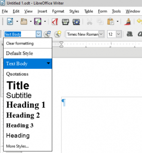 Headings menu in LibreOffice