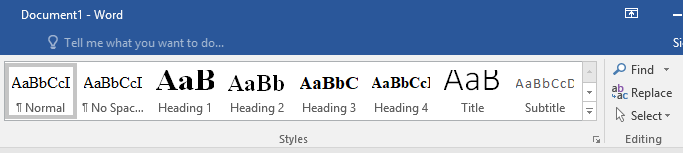 Headings menu in Word